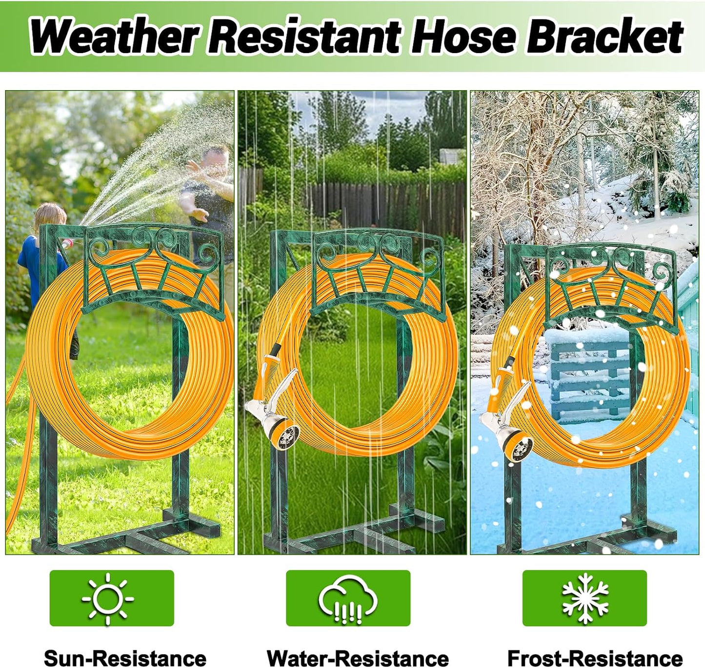 Garden Hose Holder, Heavy Duty Metal Water Hose Holders Hose Stand with 5 Spikes, Freestanding Hose Storage Rack Hose Hanger Holds 150ft Hose for Outside Yard Lawn Garden Decor (Retro Blue)