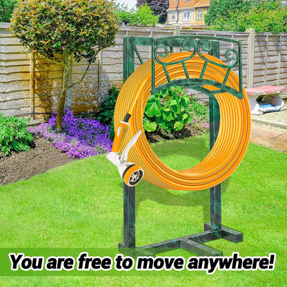 Garden Hose Holder, Heavy Duty Metal Water Hose Holders Hose Stand with 5 Spikes, Freestanding Hose Storage Rack Hose Hanger Holds 150ft Hose for Outside Yard Lawn Garden Decor (Retro Blue)