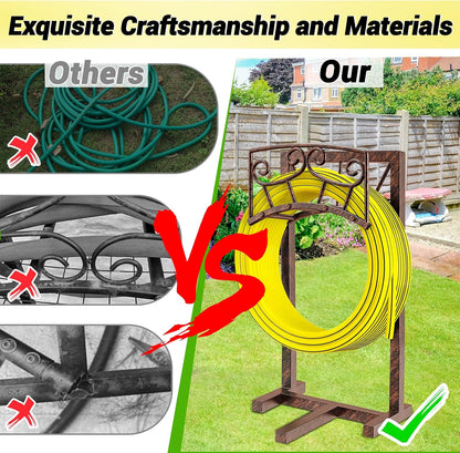 Garden Hose Holder, Heavy Duty Metal Water Hose Holders Hose Stand with 5 Spikes, Freestanding Hose Storage Rack Hose Hanger Holds 150ft Hose for Outside Yard Lawn Garden Decor (Retro Blue)