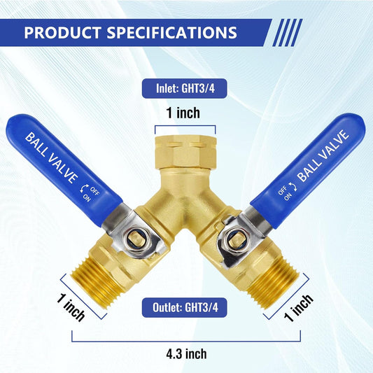 Garden Hose Splitter 2 Way, 3/4" GHT Water Hose Splitter for Yard