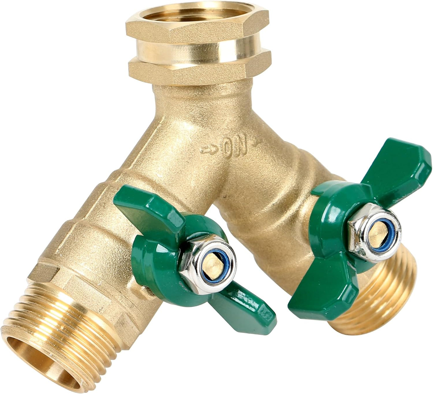 Garden Hose Splitter Full Flow, Brass Heavy Duty Hose Splitter 2-Way High Flow, All Metal Hose Y Splitter with Shutoff, Outdoor Faucet Splitter Hose Connector, Water Hose Y Valve Tap Adapter