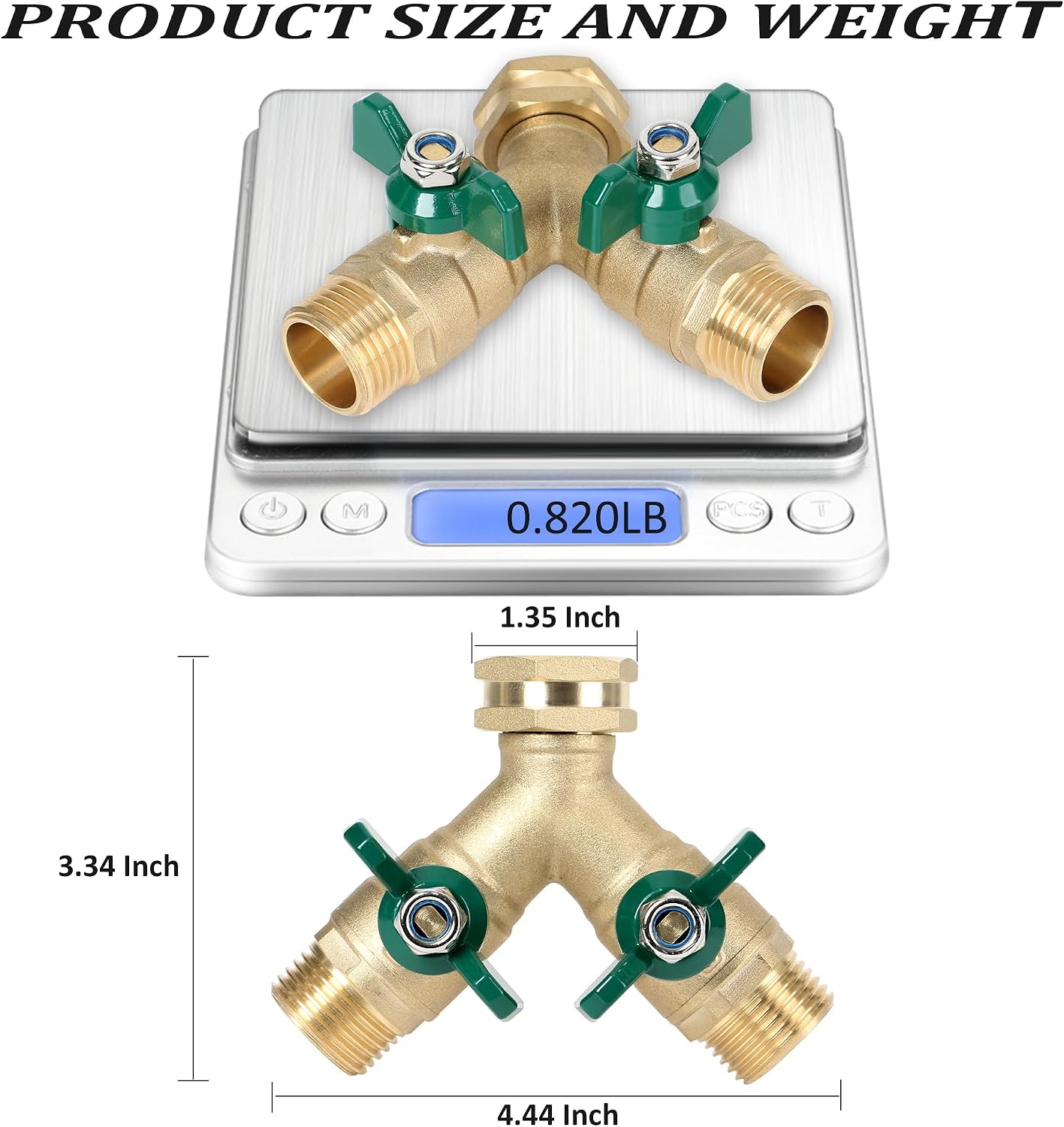 Garden Hose Splitter Full Flow, Brass Heavy Duty Hose Splitter 2-Way High Flow, All Metal Hose Y Splitter with Shutoff, Outdoor Faucet Splitter Hose Connector, Water Hose Y Valve Tap Adapter