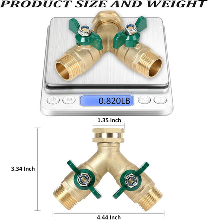 Garden Hose Splitter Full Flow, Brass Heavy Duty Hose Splitter 2-Way High Flow, All Metal Hose Y Splitter with Shutoff, Outdoor Faucet Splitter Hose Connector, Water Hose Y Valve Tap Adapter