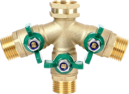 Garden Hose Splitter Full Flow, Brass Heavy Duty Hose Splitter 2-Way High Flow, All Metal Hose Y Splitter with Shutoff, Outdoor Faucet Splitter Hose Connector, Water Hose Y Valve Tap Adapter