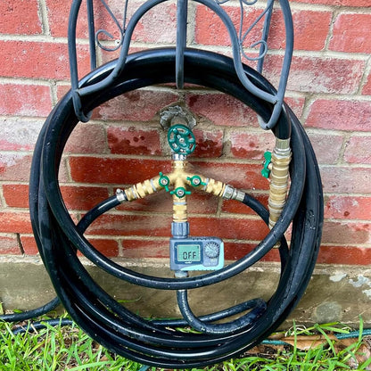 Garden Hose Splitter Full Flow, Brass Heavy Duty Hose Splitter 2-Way High Flow, All Metal Hose Y Splitter with Shutoff, Outdoor Faucet Splitter Hose Connector, Water Hose Y Valve Tap Adapter
