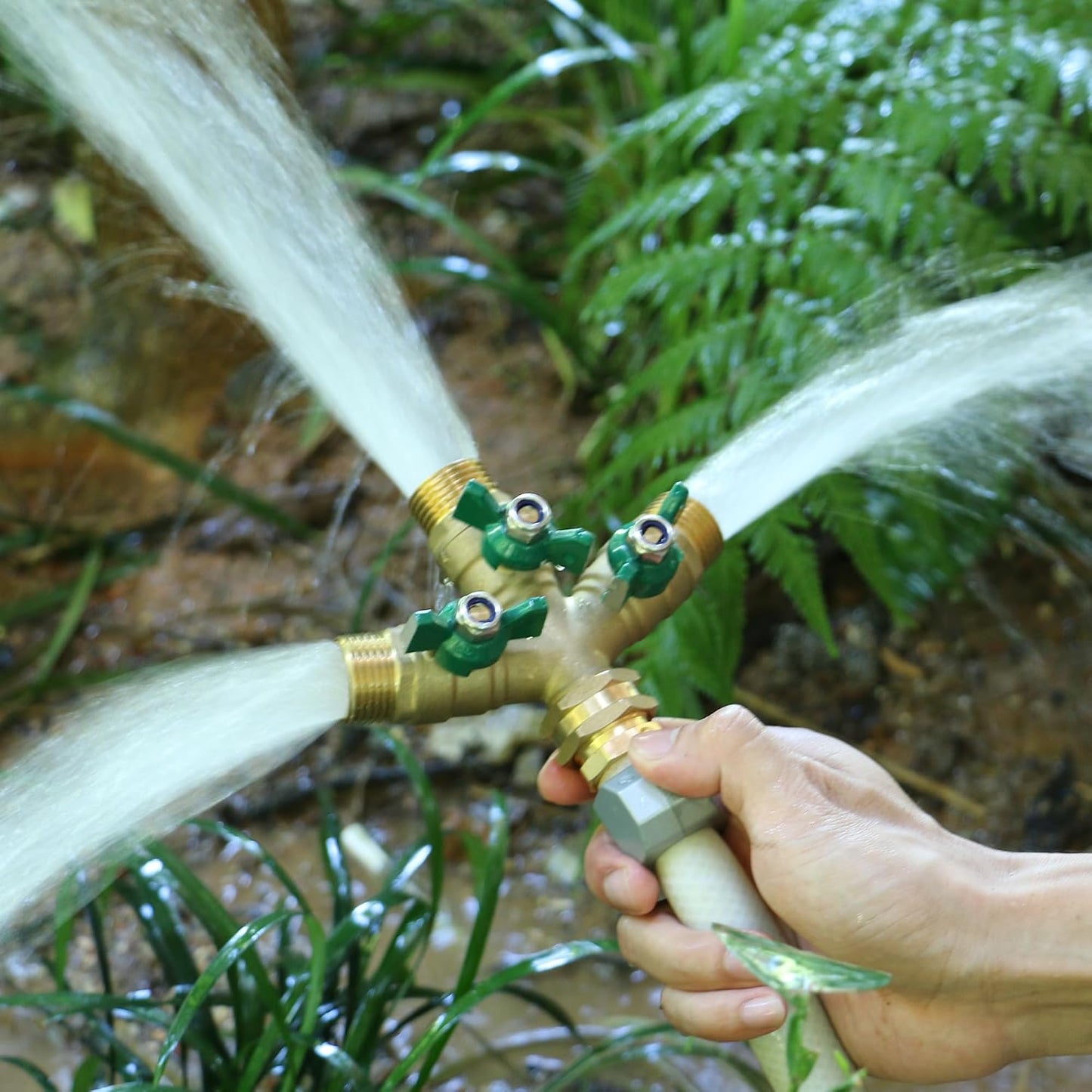Garden Hose Splitter Full Flow, Brass Heavy Duty Hose Splitter 2-Way High Flow, All Metal Hose Y Splitter with Shutoff, Outdoor Faucet Splitter Hose Connector, Water Hose Y Valve Tap Adapter