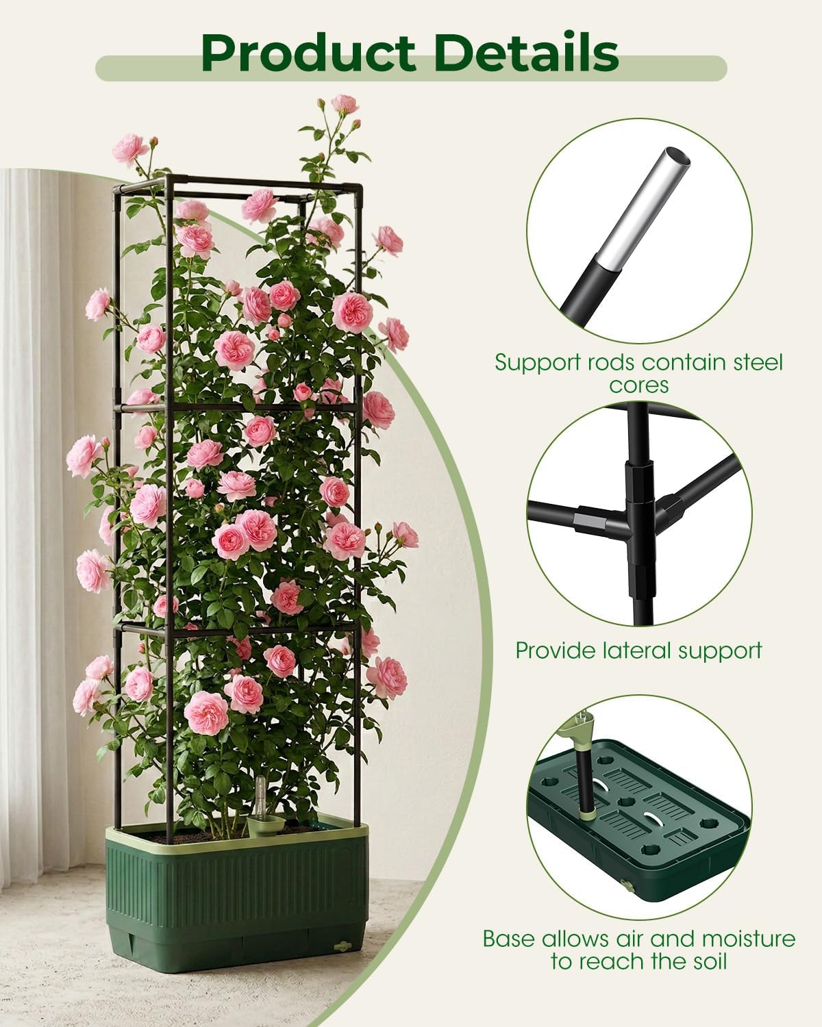 Raised Garden Bed Planter Box with Trellis, Self Watering Tomato Planters for Climbing Plants, Tomato Cage Trellis for Vegetables & Vine Flowers Indoor Outdoor Patio