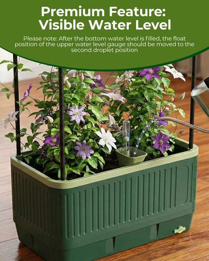 Raised Garden Bed Planter Box with Trellis, Self Watering Tomato Planters for Climbing Plants, Tomato Cage Trellis for Vegetables & Vine Flowers Indoor Outdoor Patio