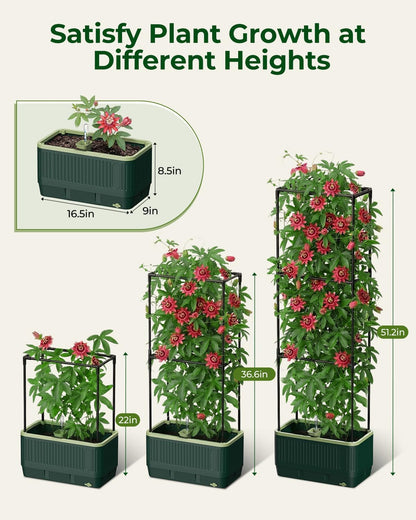 Raised Garden Bed Planter Box with Trellis, Self Watering Tomato Planters for Climbing Plants, Tomato Cage Trellis for Vegetables & Vine Flowers Indoor Outdoor Patio