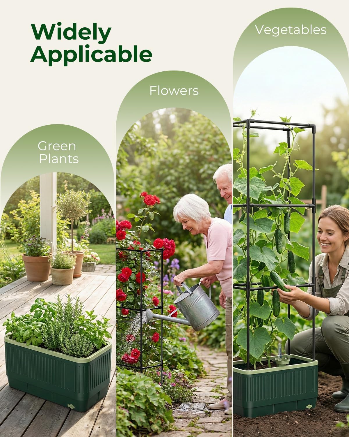 Raised Garden Bed Planter Box with Trellis, Self Watering Tomato Planters for Climbing Plants, Tomato Cage Trellis for Vegetables & Vine Flowers Indoor Outdoor Patio