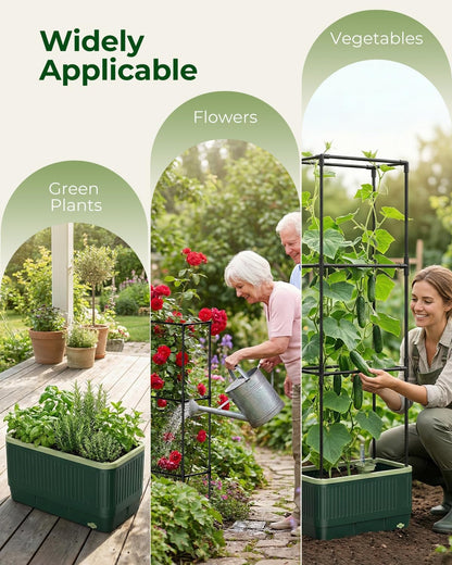 Raised Garden Bed Planter Box with Trellis, Self Watering Tomato Planters for Climbing Plants, Tomato Cage Trellis for Vegetables & Vine Flowers Indoor Outdoor Patio