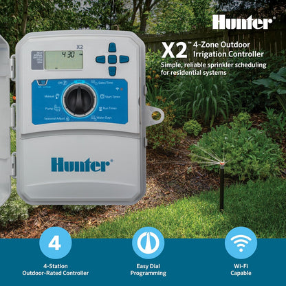 Hunter X2 4 Zone Sprinkler Controller, WiFi Compatible Sprinkler Timer