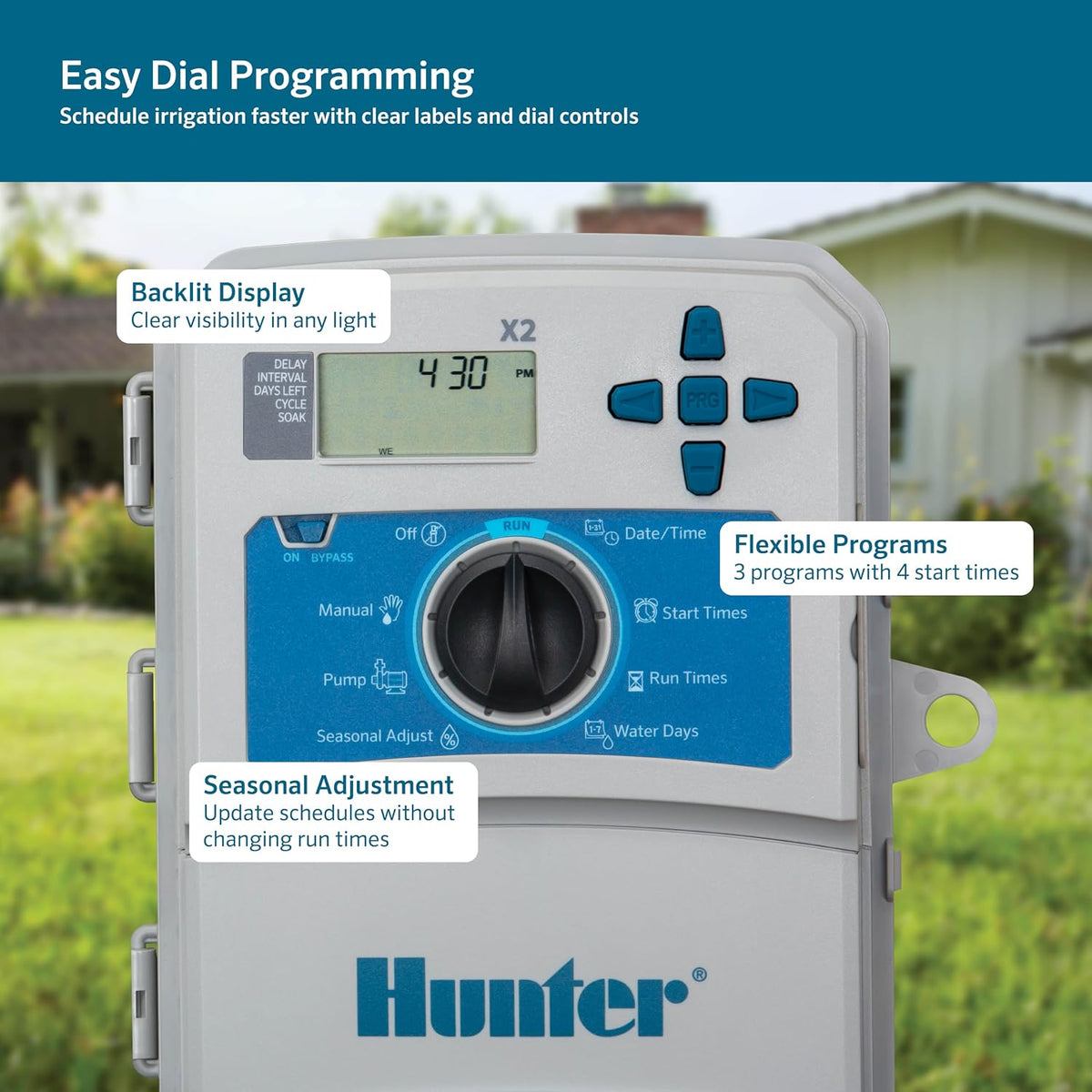 Hunter X2 4 Zone Sprinkler Controller, WiFi Compatible Sprinkler Timer