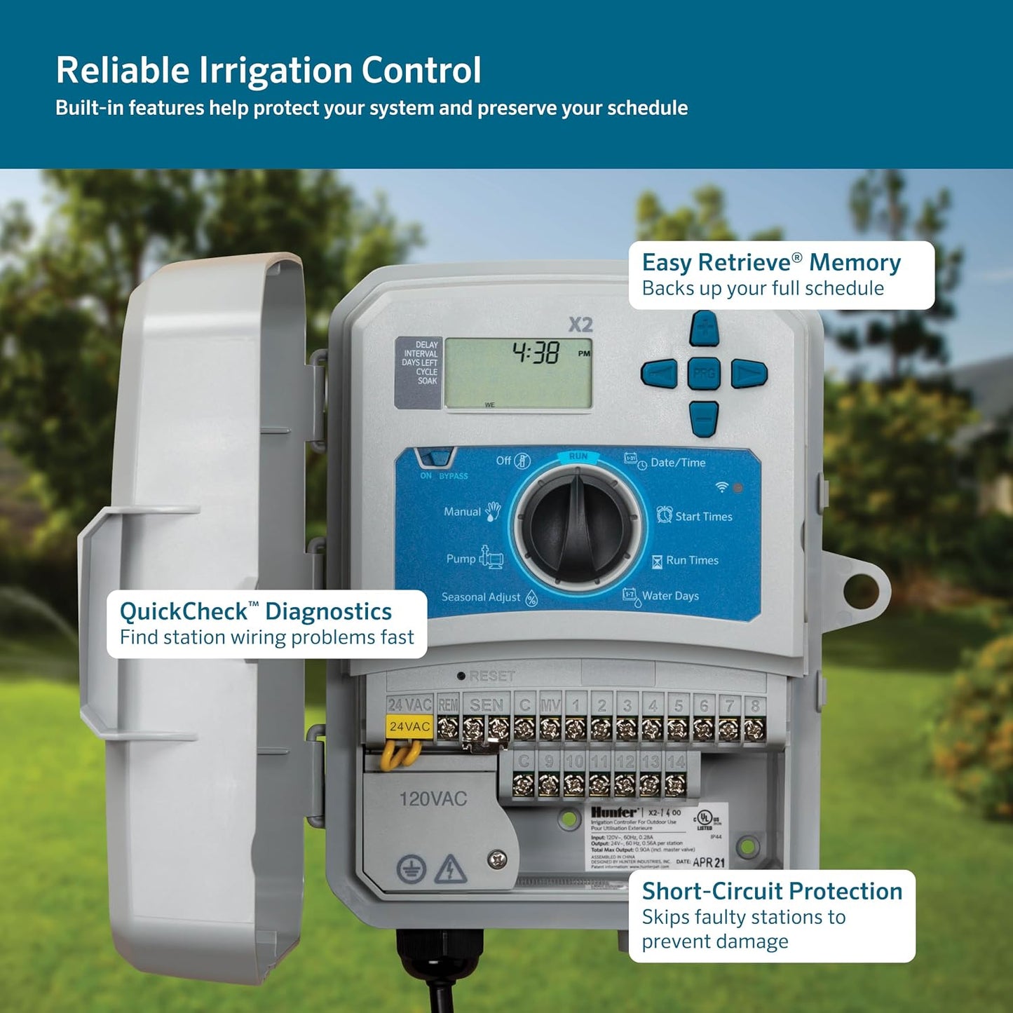 Hunter X2 4 Zone Sprinkler Controller, WiFi Compatible Sprinkler Timer