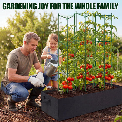 3 Pack Heavy Duty Tomato Cages with 57 Gallon Grow Bag, 48" Adjustable Tomato Trellis for Raised Garden Bed, Sturdy Triangle Plant Support for Climbing Vegetables, Cucumbers & Garden Plants