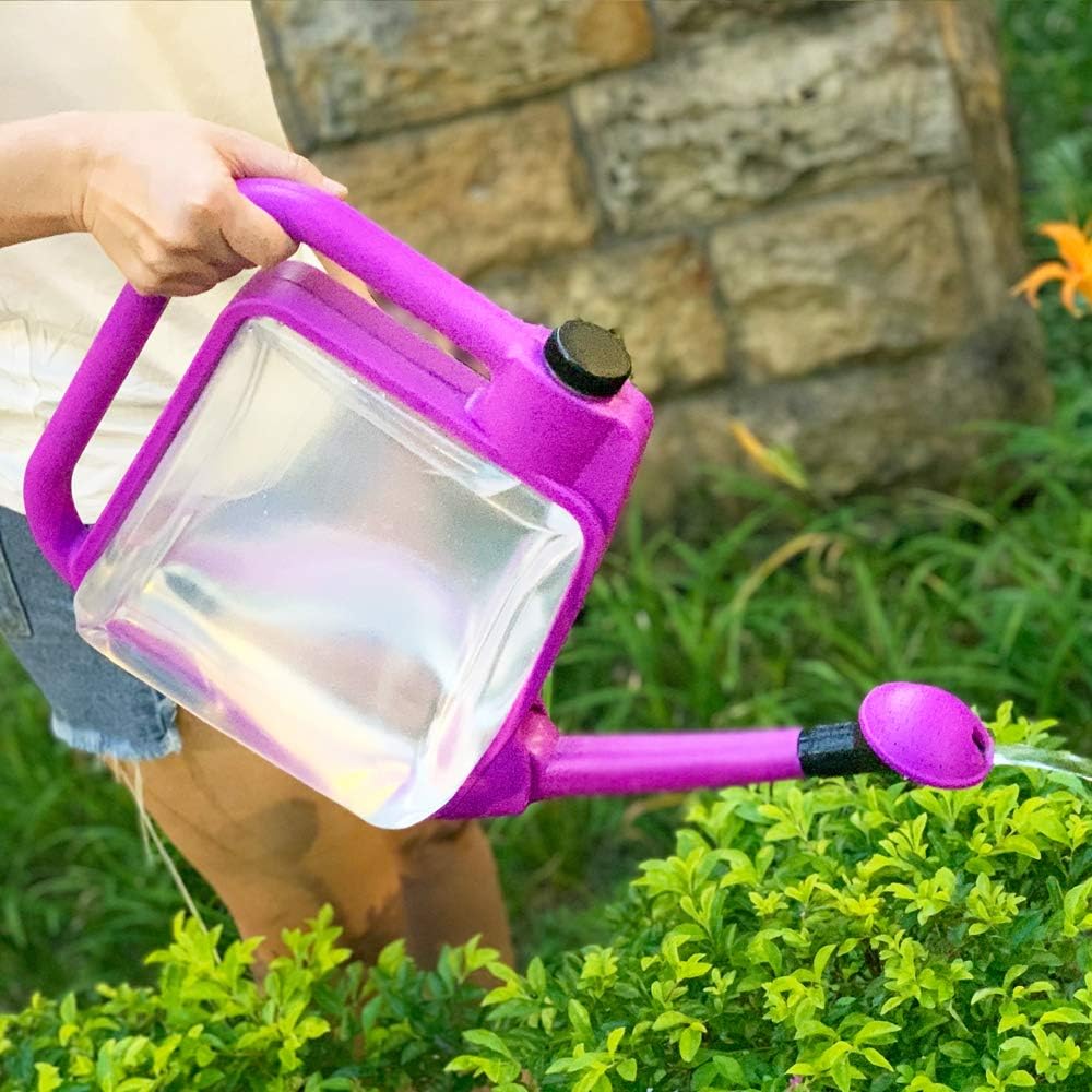 1408 Foldable Clear Plastic Watering Can,1.5 Gal with Rotating Nozzle, Long Stem Spout, Compact Ergonomic Design with Sprinkler & Pouring System Ideal for Indoor/Outdoor Gardening - Lavender