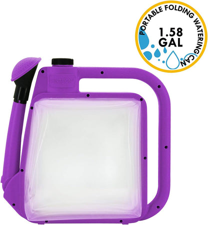 1408 Foldable Clear Plastic Watering Can,1.5 Gal with Rotating Nozzle, Long Stem Spout, Compact Ergonomic Design with Sprinkler & Pouring System Ideal for Indoor/Outdoor Gardening - Lavender