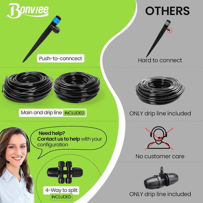 Bonviee Drip Irrigation System Kit for Garden Watering, 230FT Quick Connect