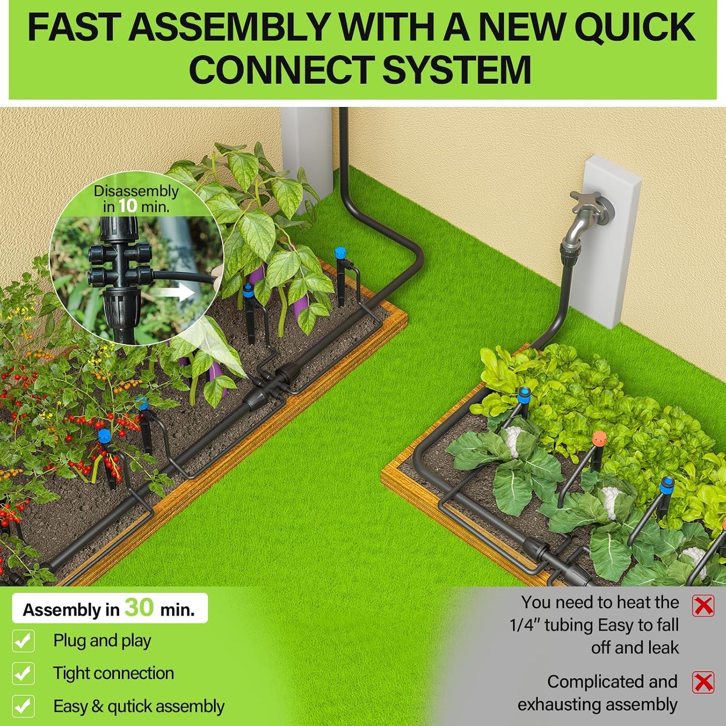 Bonviee Drip Irrigation System Kit for Garden Watering, 230FT Quick Connect