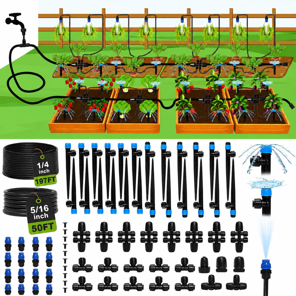 Bonviee Drip Irrigation System Kit for Garden Watering, 230FT Quick Connect