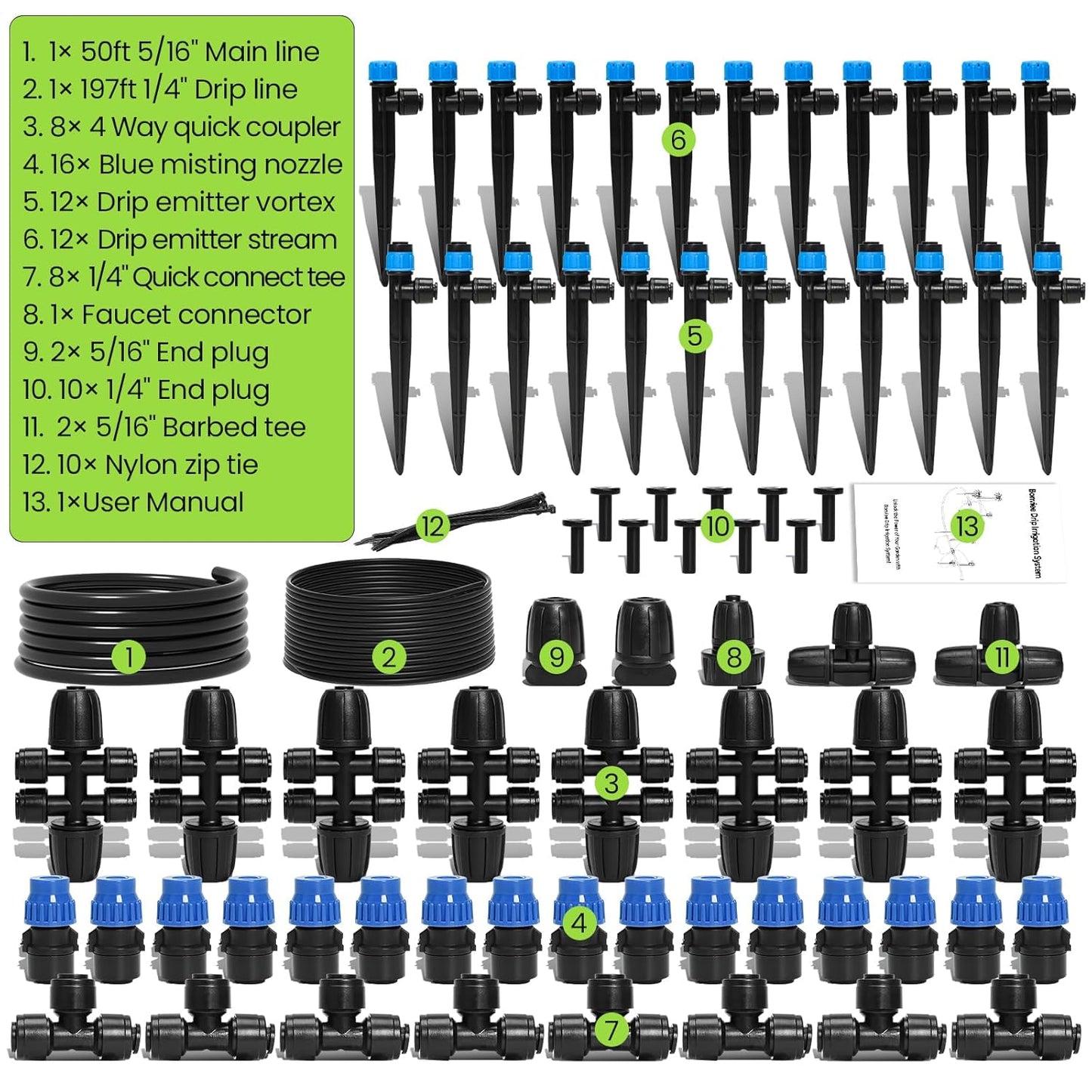 Bonviee Drip Irrigation System Kit for Garden Watering, 230FT Quick Connect