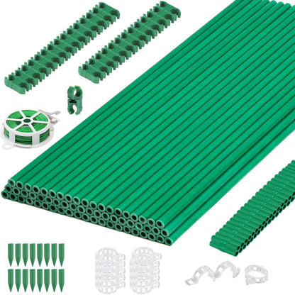 208PCS Garden Stakes Set with 60 Sets Fiberglass Plant Stakes Sticks Supports and Accessories, DIY 4ft 5ft 6ft 7ft Tomato Stakes for Tomato,Vegetables, Pepper, Fences Indoor Outdoor Plants
