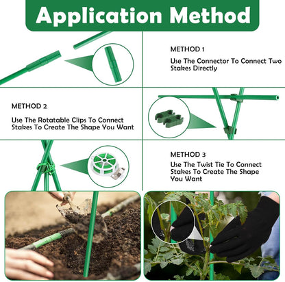 208PCS Garden Stakes Set with 60 Sets Fiberglass Plant Stakes Sticks Supports and Accessories, DIY 4ft 5ft 6ft 7ft Tomato Stakes for Tomato,Vegetables, Pepper, Fences Indoor Outdoor Plants
