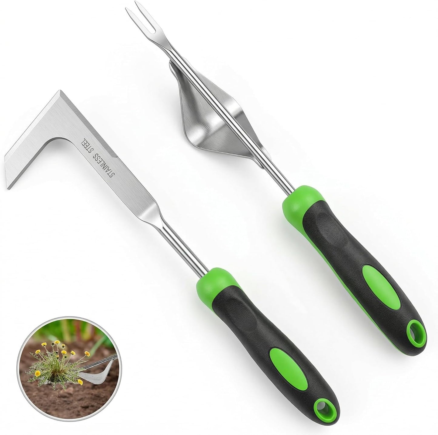 2-Piece Weeding Tool Set, Manual Weed Puller Tool, Crack Weeder Crevice Weeding Tool Stainless Steel, Paving Brick Moss Dandelion Removal, Weed Remover Tool for Garden Patio