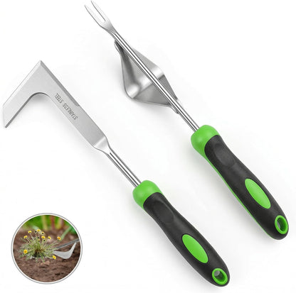 2-Piece Weeding Tool Set, Manual Weed Puller Tool, Crack Weeder Crevice Weeding Tool Stainless Steel, Paving Brick Moss Dandelion Removal, Weed Remover Tool for Garden Patio