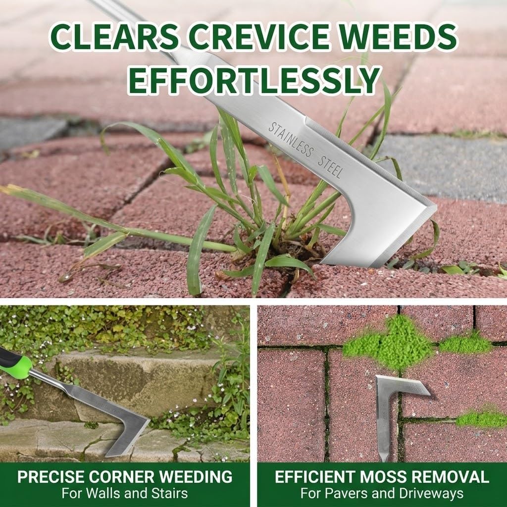 2-Piece Weeding Tool Set, Manual Weed Puller Tool, Crack Weeder Crevice Weeding Tool Stainless Steel, Paving Brick Moss Dandelion Removal, Weed Remover Tool for Garden Patio