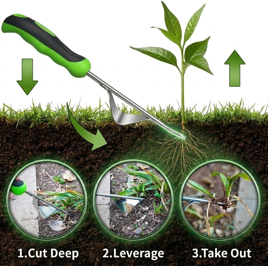 2-Piece Weeding Tool Set, Manual Weed Puller Tool, Crack Weeder Crevice Weeding Tool Stainless Steel, Paving Brick Moss Dandelion Removal, Weed Remover Tool for Garden Patio