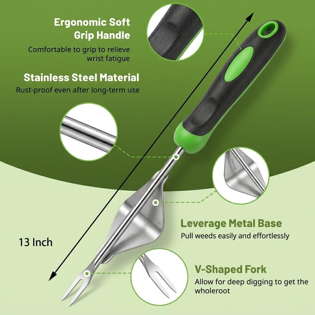 2-Piece Weeding Tool Set, Manual Weed Puller Tool, Crack Weeder Crevice Weeding Tool Stainless Steel, Paving Brick Moss Dandelion Removal, Weed Remover Tool for Garden Patio
