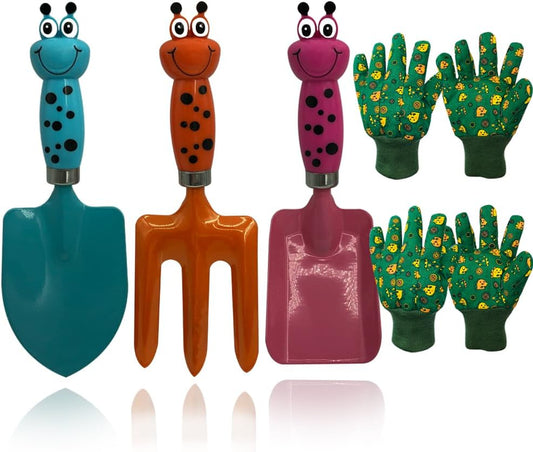 Kids Gardening Tools Gloves Set: 3 Cute Shovel Spade for Kid Garden Work with 2 Toddler Gloves for Teen Boy Girls