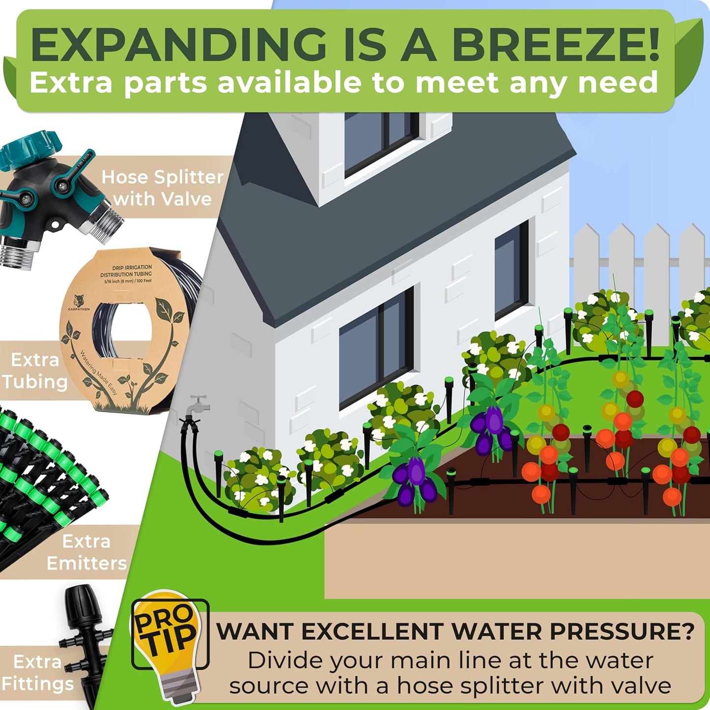 CARPATHEN Drip Irrigation System Kit for Garden Watering, Sprinkler, 100 ft