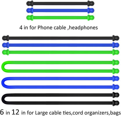 5Pcs 18in Silicone Cable Tie, Steel-Cord Twist Ties, Organizer