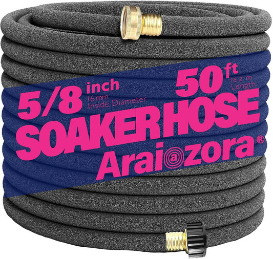 Soaker Hose 50FT 5/8 Inch, Heavy Duty Leakproof Drip Irrigation Hose for Deep Watering Garden, Flower Beds & Landscaping