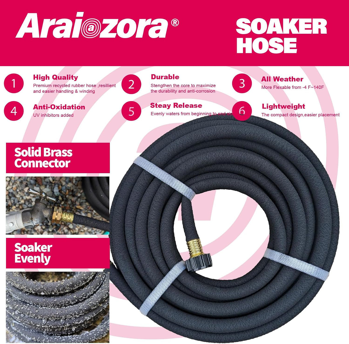 Soaker Hose 50FT 5/8 Inch, Heavy Duty Leakproof Drip Irrigation Hose for Deep Watering Garden, Flower Beds & Landscaping