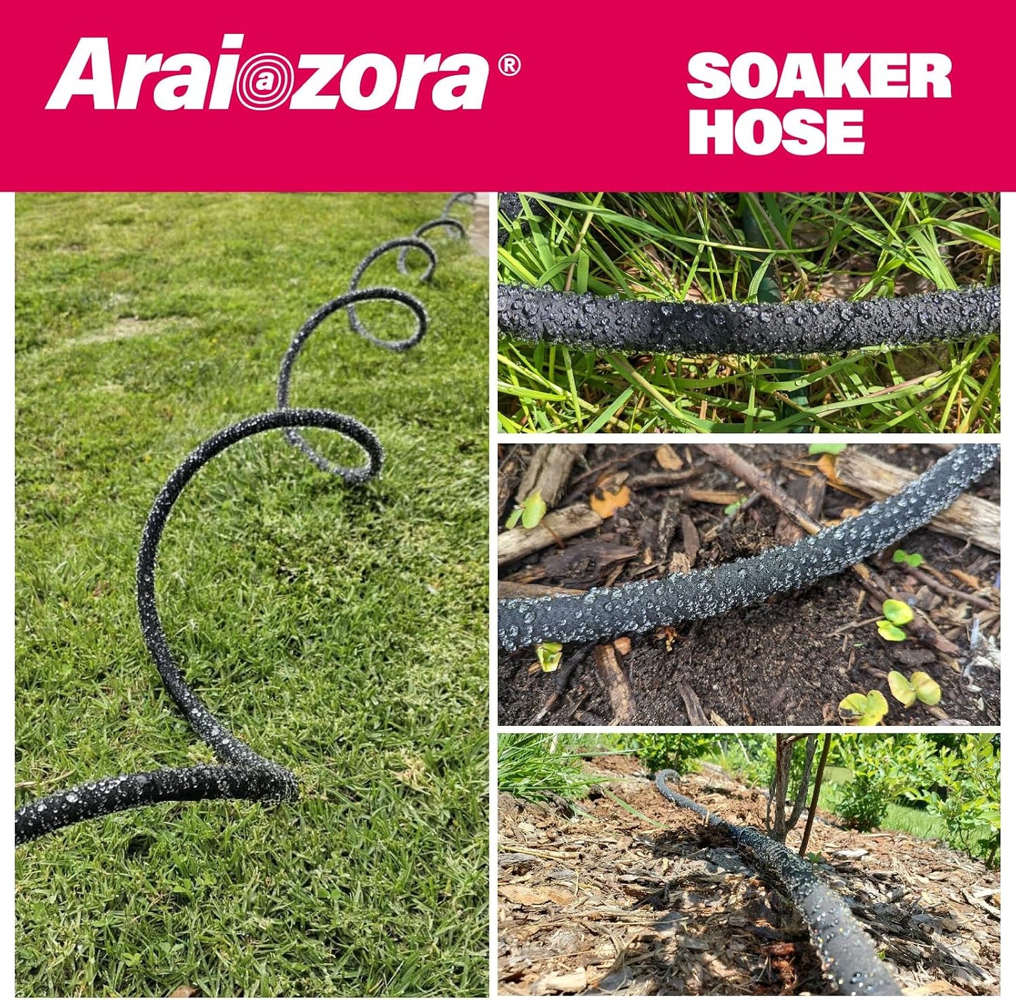 Soaker Hose 50FT 5/8 Inch, Heavy Duty Leakproof Drip Irrigation Hose for Deep Watering Garden, Flower Beds & Landscaping