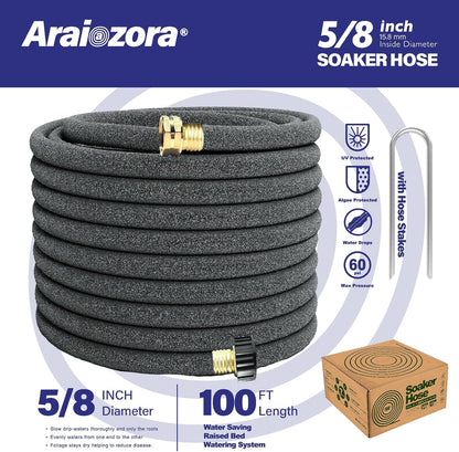 Soaker Hose 50FT 5/8 Inch, Heavy Duty Leakproof Drip Irrigation Hose for Deep Watering Garden, Flower Beds & Landscaping