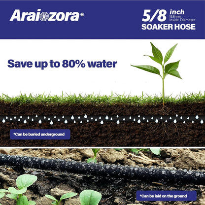 Soaker Hose 50FT 5/8 Inch, Heavy Duty Leakproof Drip Irrigation Hose for Deep Watering Garden, Flower Beds & Landscaping