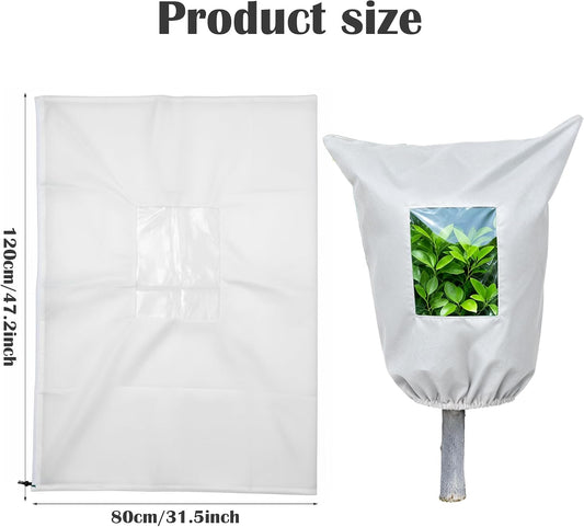 Plant Covers Freeze Protection - 4 Pack Winter Frost Tree Plant Shrub Cloth with Zipper Drawstring Transparent Pane, Frosts Blanket Wrap Bags for Outdoor Cold Weather (White, 47''×31'')
