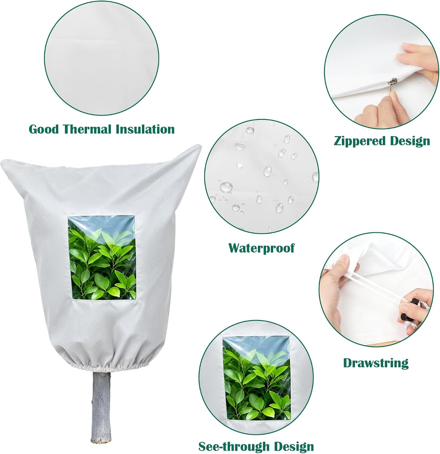 Plant Covers Freeze Protection - 4 Pack Winter Frost Tree Plant Shrub Cloth with Zipper Drawstring Transparent Pane, Frosts Blanket Wrap Bags for Outdoor Cold Weather (White, 47''×31'')