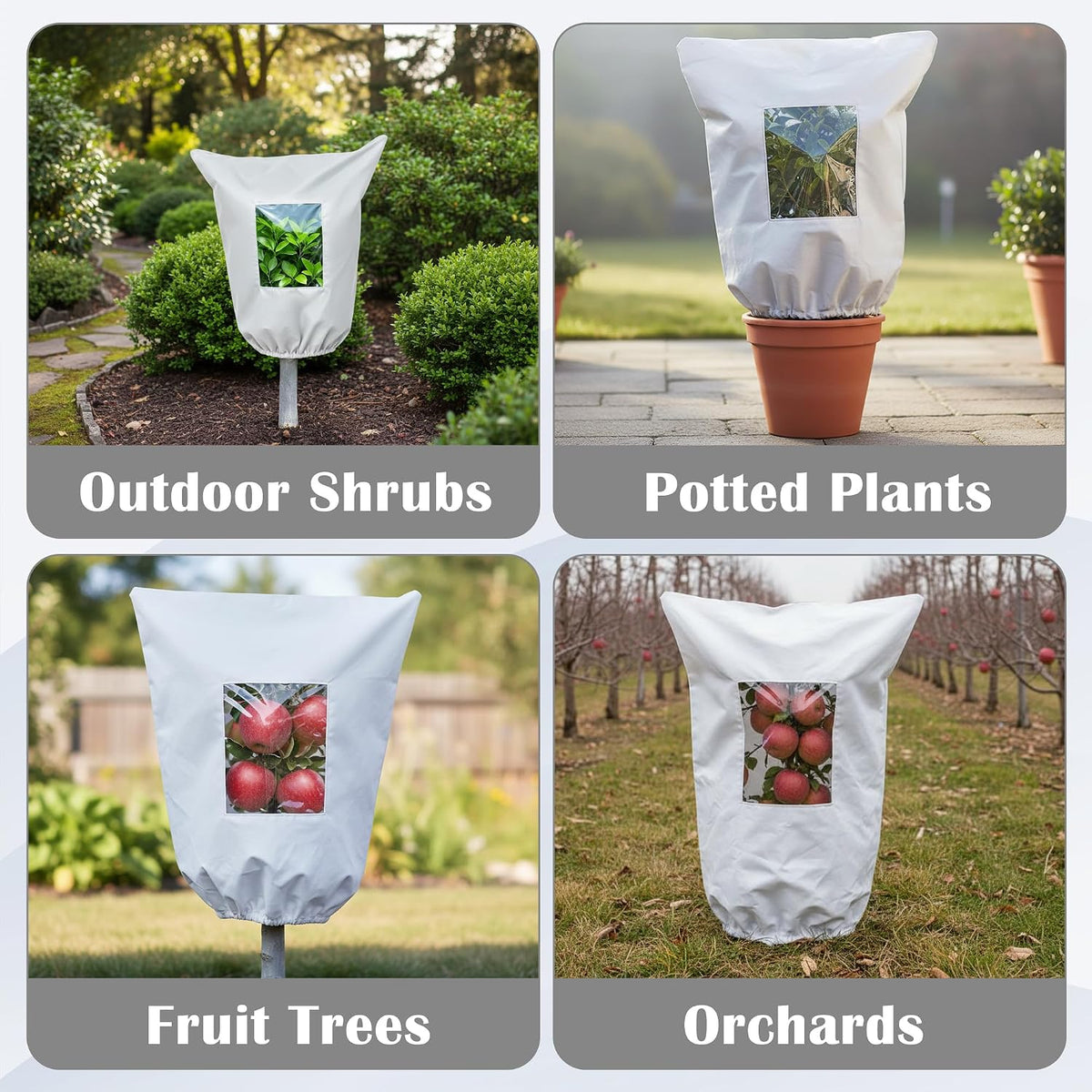 Plant Covers Freeze Protection - 4 Pack Winter Frost Tree Plant Shrub Cloth with Zipper Drawstring Transparent Pane, Frosts Blanket Wrap Bags for Outdoor Cold Weather (White, 47''×31'')