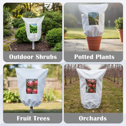 Plant Covers Freeze Protection - 4 Pack Winter Frost Tree Plant Shrub Cloth with Zipper Drawstring Transparent Pane, Frosts Blanket Wrap Bags for Outdoor Cold Weather (White, 47''×31'')