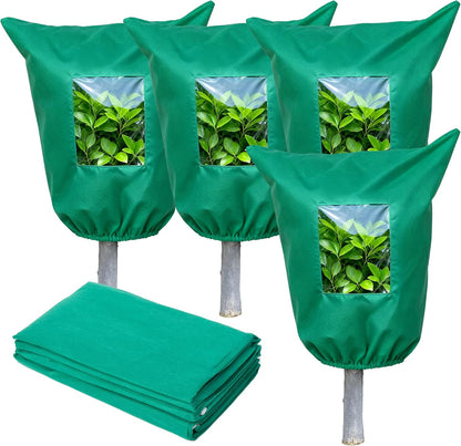 Plant Covers Freeze Protection - 4 Pack Winter Frost Tree Plant Shrub Cloth with Zipper Drawstring Transparent Pane, Frosts Blanket Wrap Bags for Outdoor Cold Weather (White, 47''×31'')