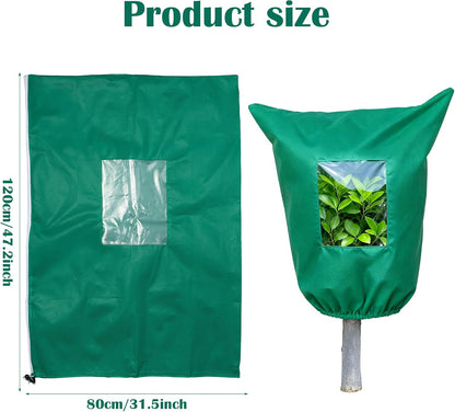 Plant Covers Freeze Protection - 4 Pack Winter Frost Tree Plant Shrub Cloth with Zipper Drawstring Transparent Pane, Frosts Blanket Wrap Bags for Outdoor Cold Weather (White, 47''×31'')