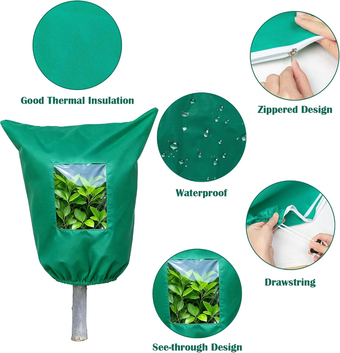 Plant Covers Freeze Protection - 4 Pack Winter Frost Tree Plant Shrub Cloth with Zipper Drawstring Transparent Pane, Frosts Blanket Wrap Bags for Outdoor Cold Weather (White, 47''×31'')