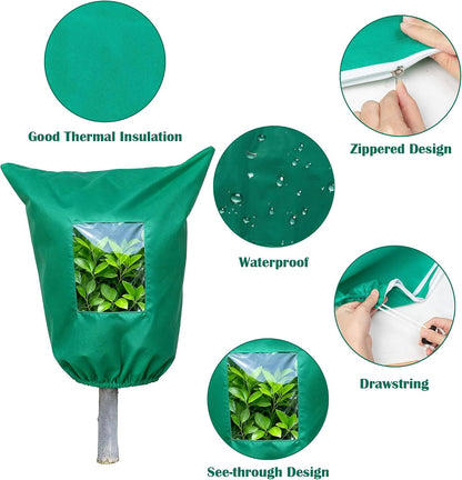 Plant Covers Freeze Protection - 4 Pack Winter Frost Tree Plant Shrub Cloth with Zipper Drawstring Transparent Pane, Frosts Blanket Wrap Bags for Outdoor Cold Weather (White, 47''×31'')