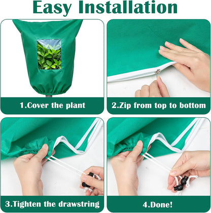 Plant Covers Freeze Protection - 4 Pack Winter Frost Tree Plant Shrub Cloth with Zipper Drawstring Transparent Pane, Frosts Blanket Wrap Bags for Outdoor Cold Weather (White, 47''×31'')