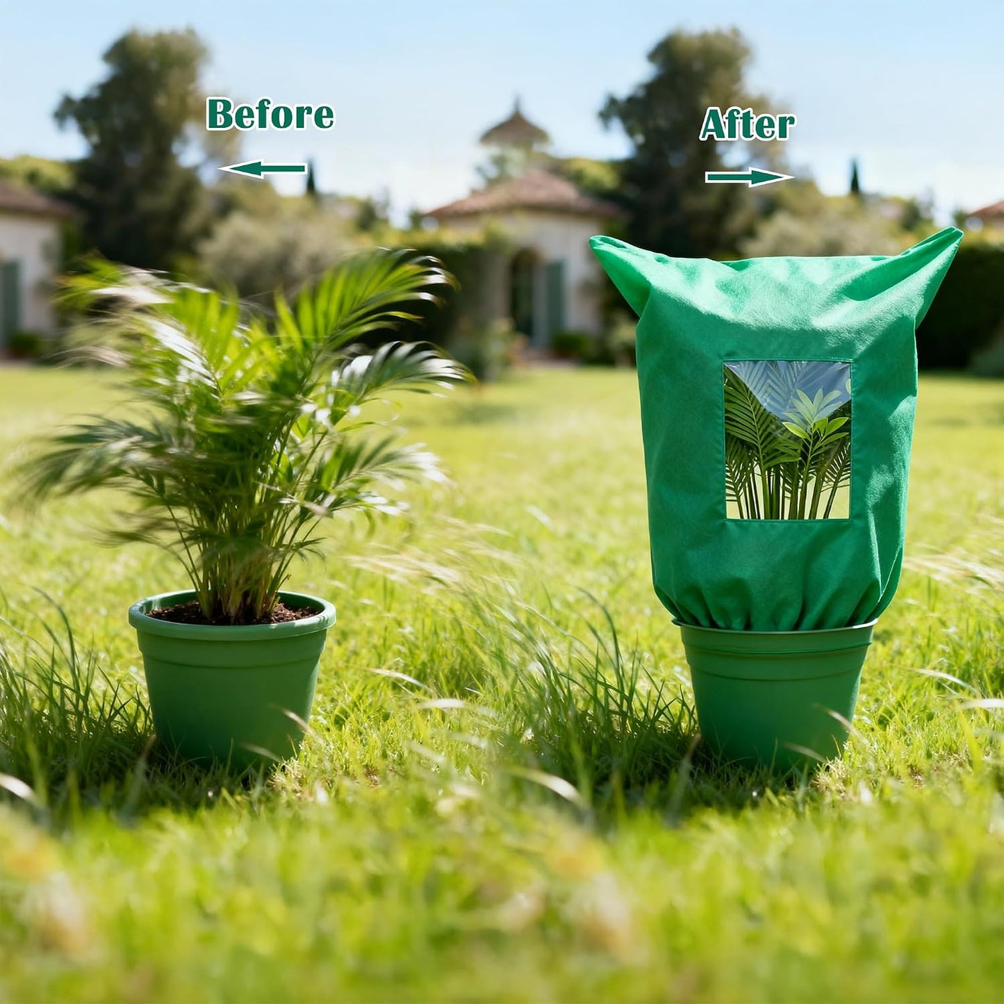 Plant Covers Freeze Protection - 4 Pack Winter Frost Tree Plant Shrub Cloth with Zipper Drawstring Transparent Pane, Frosts Blanket Wrap Bags for Outdoor Cold Weather (White, 47''×31'')